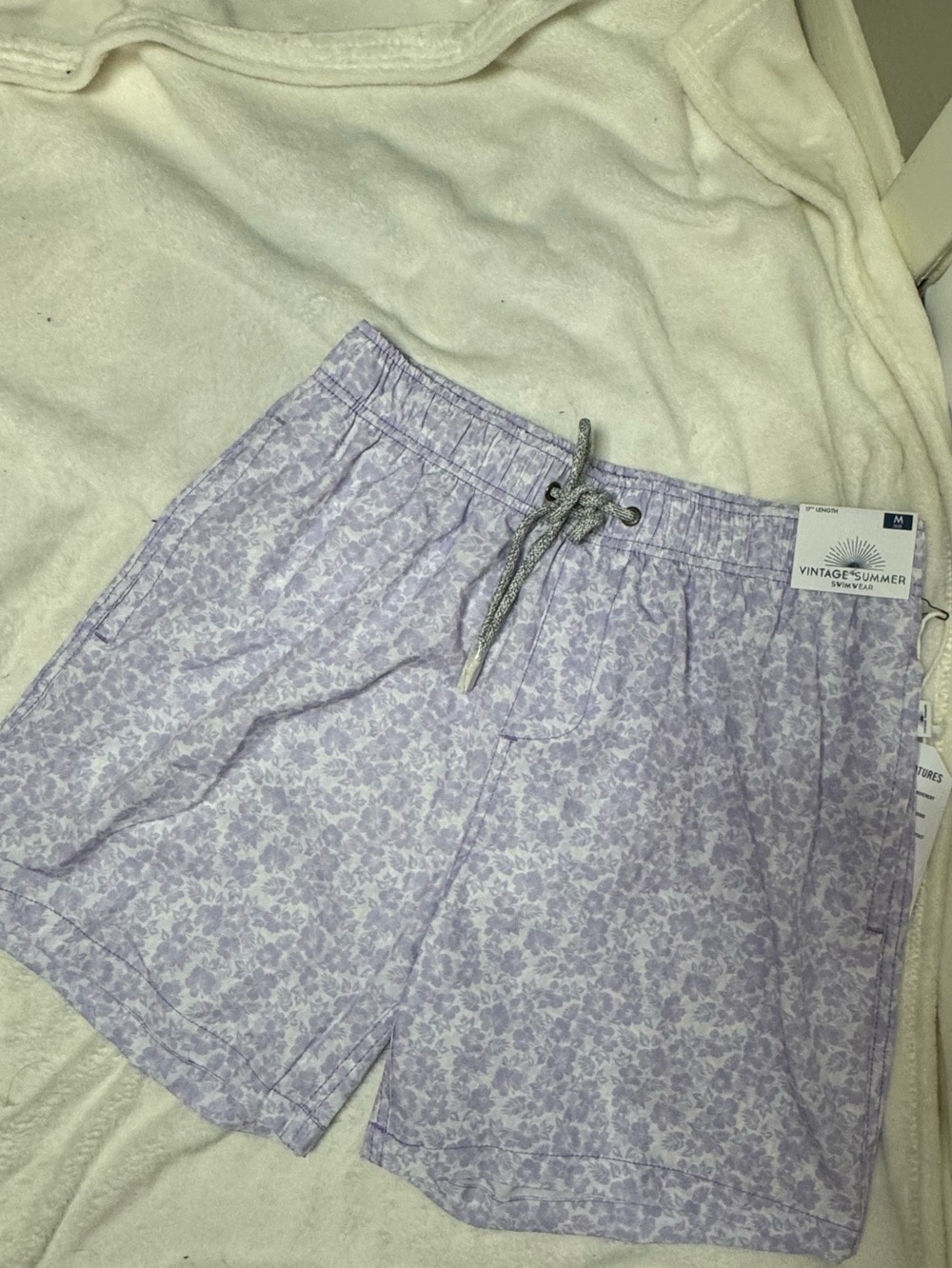 Vintage Summer Men's Lavender Floral Swim Trunks